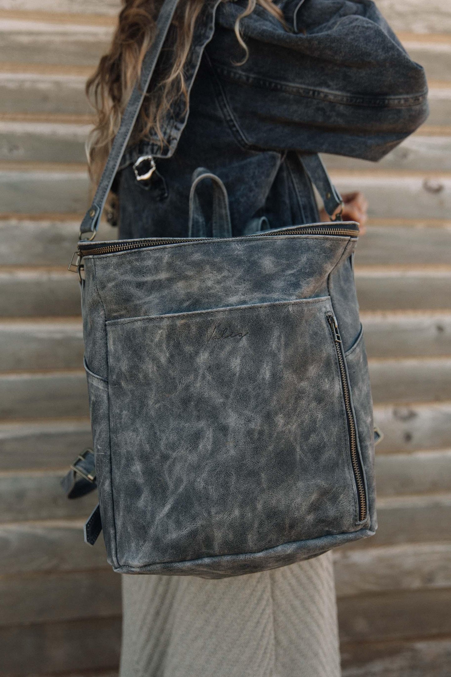 Mochila Alforja Grande Negro Gastado - Valiz